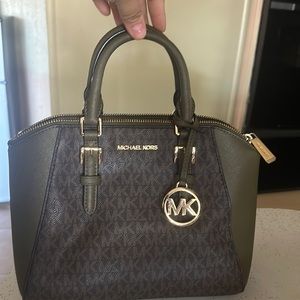 Mk bag with strap green with brown